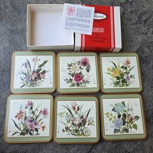 Pimpernel Oriental Floral Botanical Acrylic Coasters Cork Back Set Of 6 In Box